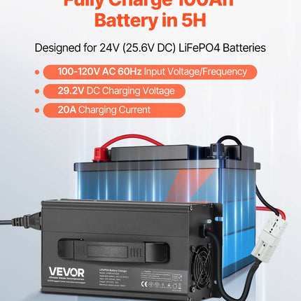 Ličio akumuliatorių įkroviklis VEVOR UY600-HF2420, 24V 20A