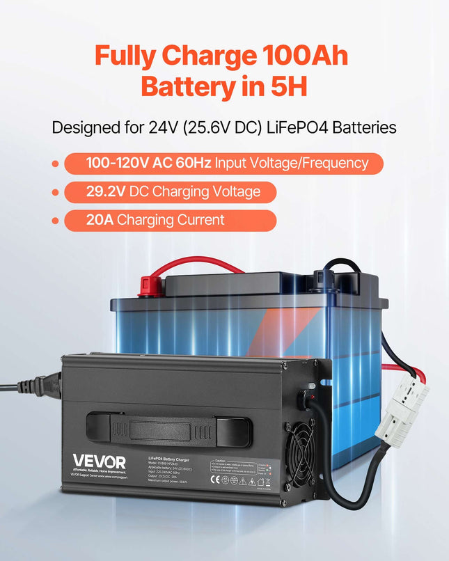 Ličio akumuliatorių įkroviklis VEVOR UY600-HF2420, 24V 20A
