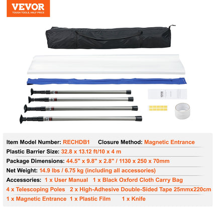 Dulkių barjero sistema VEVOR RECHDB1, 4 stulpai iki 304,8 cm