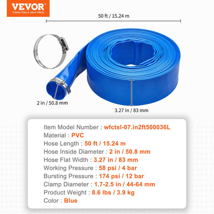 Baseino išleidimo žarna VEVOR wfctsl-07.in2ft500036L, 50.8 mm x 15.24 m
