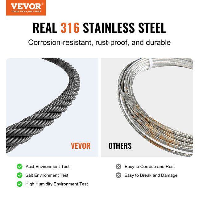 Plieninis trosas VEVOR S1/8-500, 152,4 m ilgio