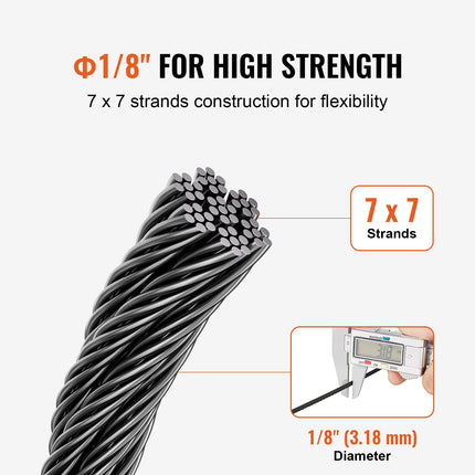 Plieninis trosas VEVOR S1/8-500, 152,4 m ilgio