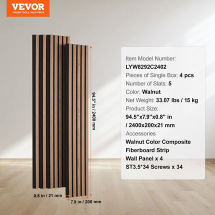 Akustinės medžio tašelių sienų panelės VEVOR LYW8292C2402, 2400x200 mm