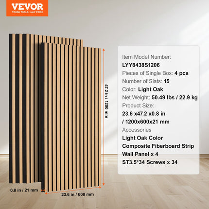 Akustinės medžio lentjuosčių sienų panelės VEVOR LYY8438S1206, 60x120 cm