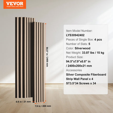 Akustinės medžio tašelių sienų panelės VEVOR LYS30942402, 200x2400 mm