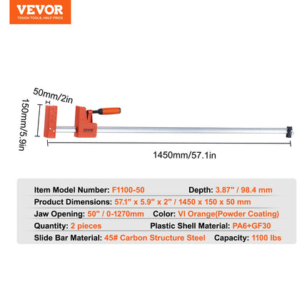 Lygiagretūs spaustuvai VEVOR F1100-50, 127 cm, 2 vnt.