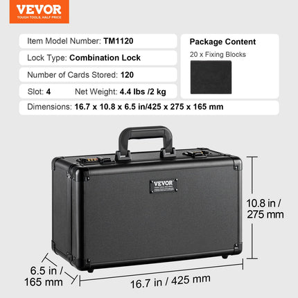 Kolekcinių kortų dėklas VEVOR TM1120, 120 PSA kortų talpa