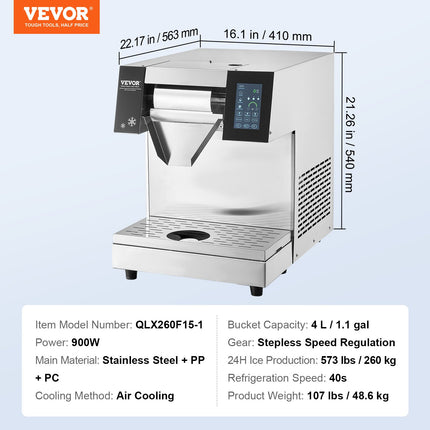 Pramoninis snaigių ledo gaminimo aparatas VEVOR QLX260F15-1, 260 kg/24 val.