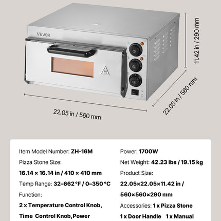 Elektrinė picų krosnis VEVOR FY-EP-1, 40,6 cm picoms