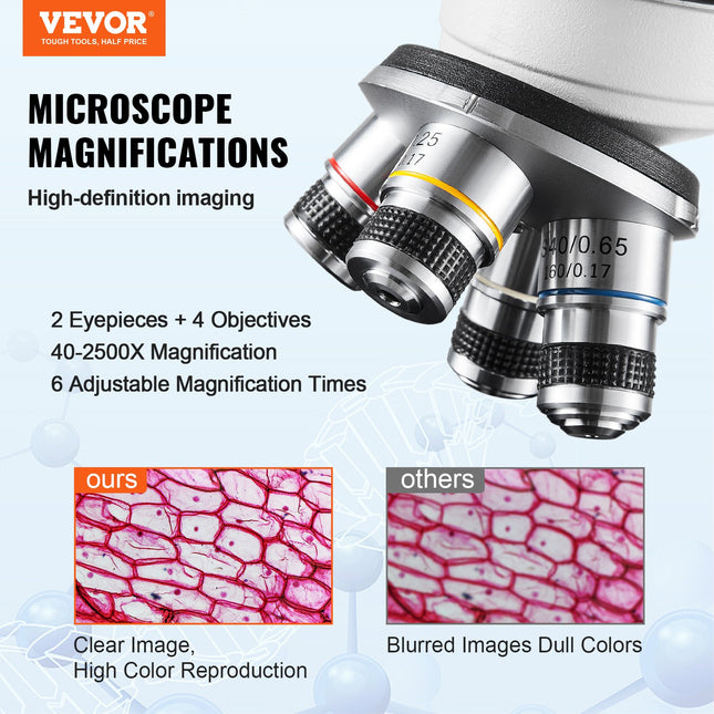 Binokulinis laboratorinis mikroskopas VEVOR XSP-36, 40X-2500X didinimas