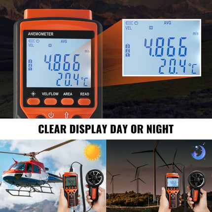 Skaitmeninis anemometras VEVOR EM2250, vėjo greičio ir temperatūros matuoklis