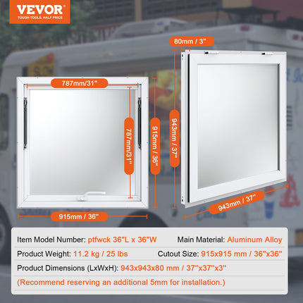 Prekybinis langas VEVOR ptfwck 36"x36", 91,4 x 91,4 cm
