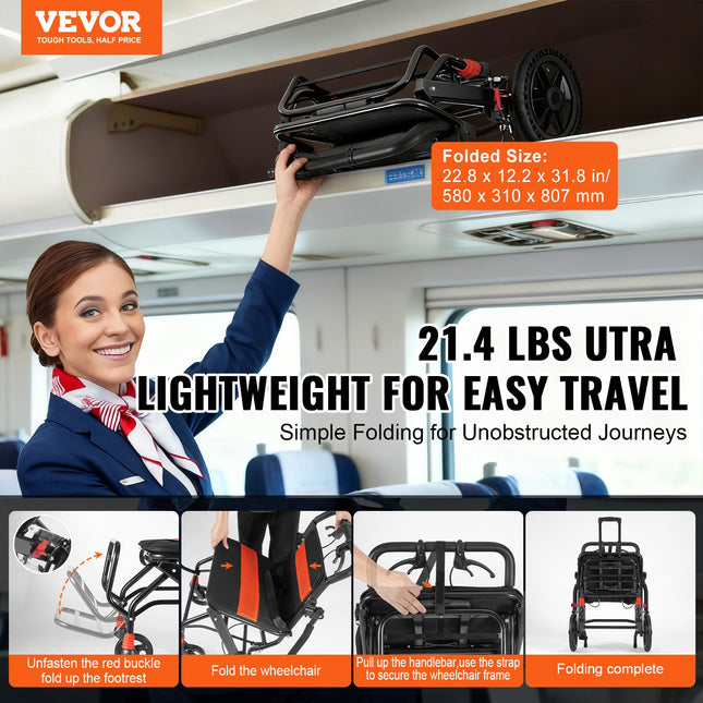 Neįgaliojo vežimėlis VEVOR FS800LBJPF5, 45,7 cm pločio sėdynė