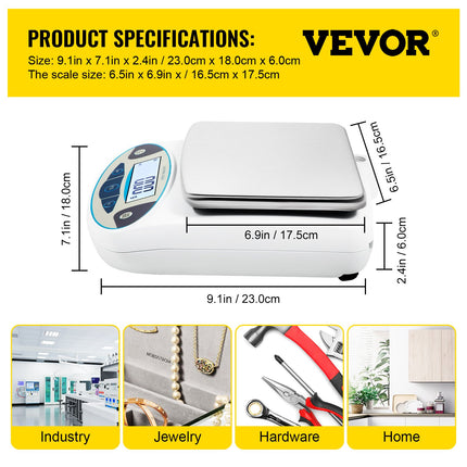 Analitinės svarstyklės VEVOR HZ-B50002, 5000 g / 0,01 g tikslumas