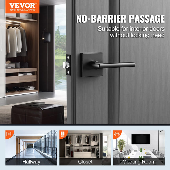 Vidaus durų rankenų komplektas VEVOR KJ2118-PS-BLK, 6 vnt., matinė juoda