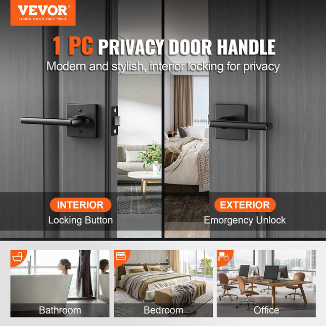 Vidaus durų rankena su užraktu VEVOR KJ2118-BK-BLK, matinė juoda