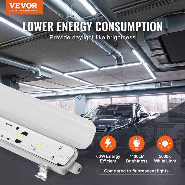 LED drėgmei atsparus šviestuvas VEVOR GT-SFD60-E, 60W