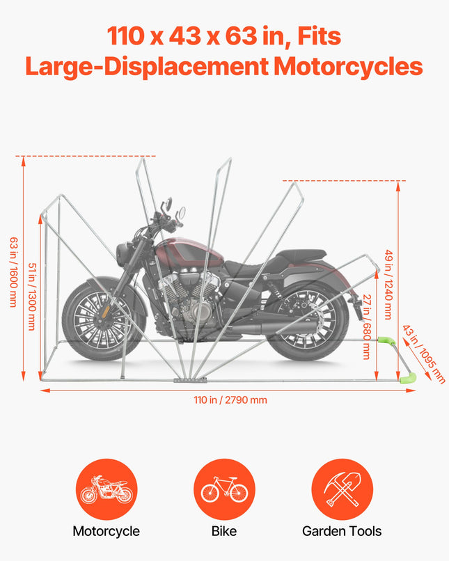 Motociklo pastogė VEVOR KDMTCP-001, 279x109,5x160 cm