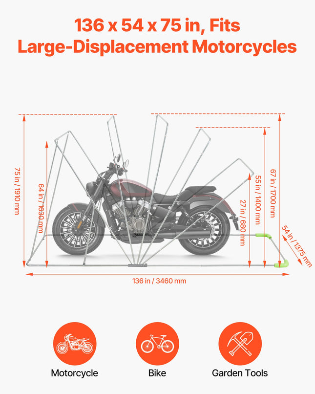 Motociklo pastogė VEVOR KDMTCP-002, 346x137,5x190 cm
