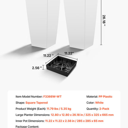 Aukšti lauko vazonai VEVOR F3366W-WT, 665 mm