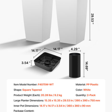 Aukšti vazonai VEVOR F4075W-WT, 750 mm aukščio