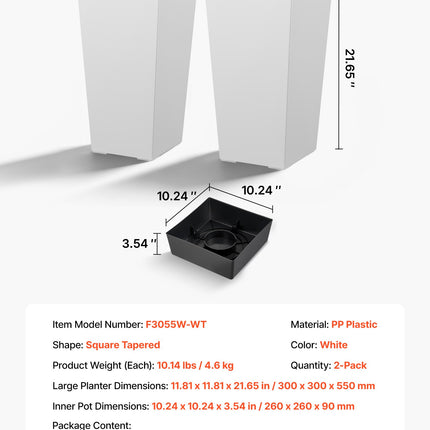 Aukšti vazonai VEVOR F3055W-WT, 550 mm, 2 vnt.