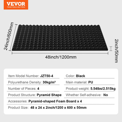 Akustinės putplasčio plokštės VEVOR JZT50-4, 1200 x 600 x 50 mm