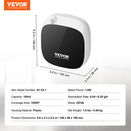 Kvapų difuzorius VEVOR A1-V3.1, 100 ml talpa