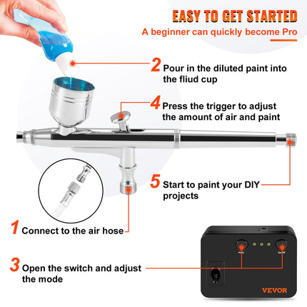 Aerografo rinkinys VEVOR Portable Airbrush Set, 30 psi