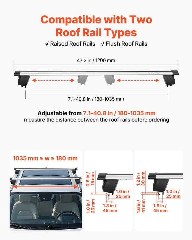 Stogo bagažinės skersiniai VEVOR HJ-RB015-120CM, 75 kg keliamoji galia
