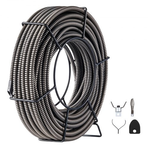 Kanalizacijos valymo trosas VEVOR, 15 m x 9,5 mm