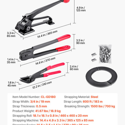 Plieno juostos tvirtinimo rinkinys VEVOR CL-GD180, 183 m juosta