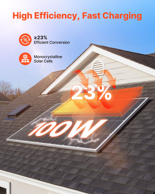 Saulės baterijų komplektas VEVOR 100W, 2 vnt., 23 % efektyvumas