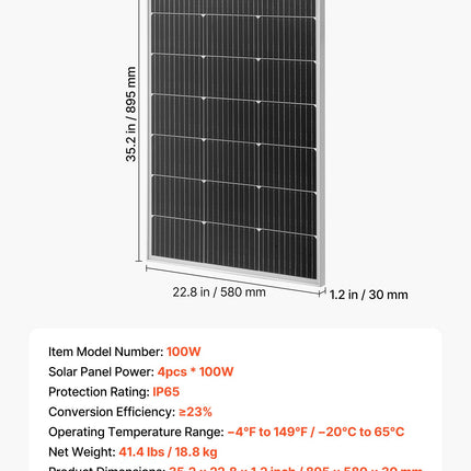 Saulės baterijų komplektas VEVOR 100W, 4 vnt.
