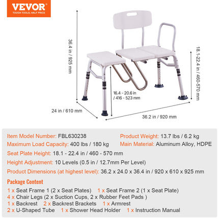 Vonios suoliukas-perkėlimo kėdė VEVOR FBL630238, 180 kg keliamoji galia