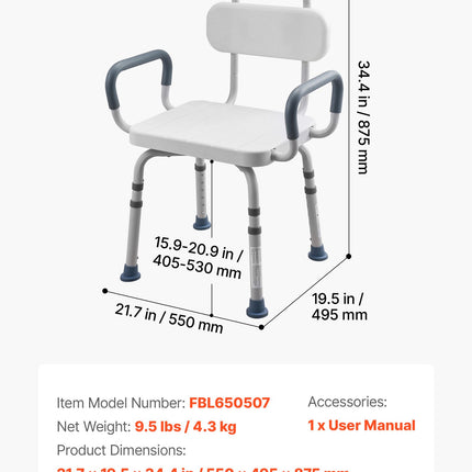 Pasukama dušo kėdė VEVOR FBL650507, 180 kg apkrova