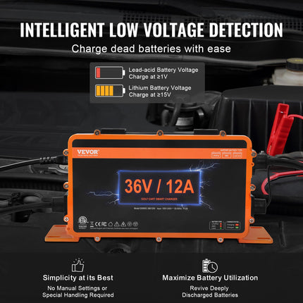 Golfo vežimėlio akumuliatorių įkroviklis VEVOR GS950C-3601200, 36V 12A