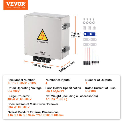 Saulės elektrinės sujungimo dėžutė VEVOR SP-HL-P202010-10A, 4 kanalų