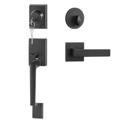 Lauko durų rankenos ir spynos komplektas VEVOR DT1103-BLK, matinė juoda