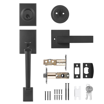Lauko durų rankenos ir spynos komplektas VEVOR DT1103-BLK, matinė juoda