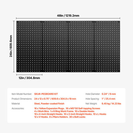 Metalinės perforuotos sienelės VEVOR SKU6-PEGBOARD KIT, 4 vnt.