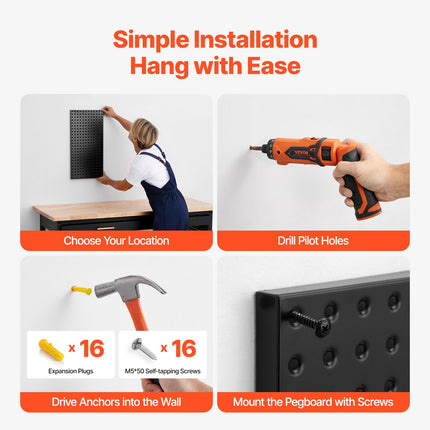 Metalinės perforuotos sienelės įrankiams VEVOR SKU3-PEGBOARD KIT, 4 vnt. komplektas