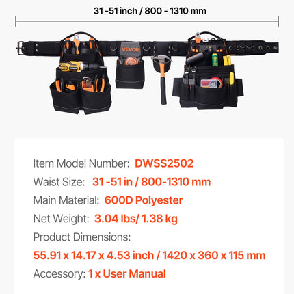 Įrankių diržas VEVOR DWSS2502, 18 kišenių