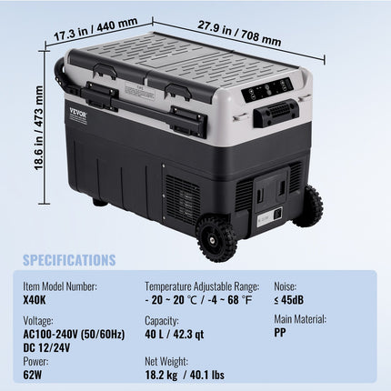 Nešiojamas automobilinis šaldytuvas VEVOR X40K, 40 l