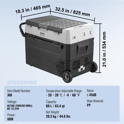 Nešiojamas automobilinis šaldytuvas VEVOR J60, 60 l