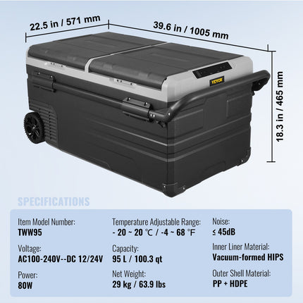 Automobilinis šaldytuvas VEVOR TWW95, 95 l
