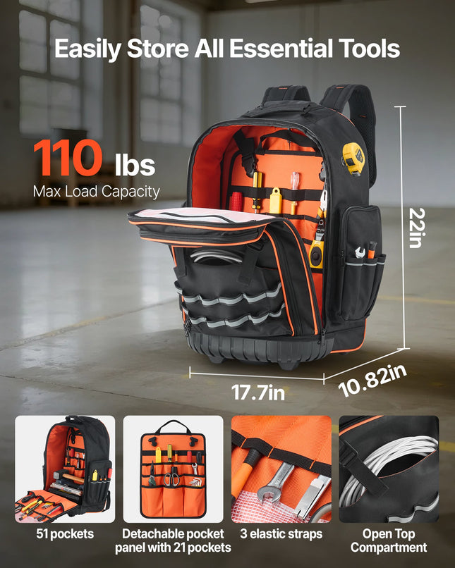 Įrankių kuprinė su ratukais VEVOR ZL-LGX-0099, 50 kg keliamoji galia