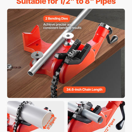 Grandininis vamzdžių spaustuvas VEVOR RG1204S8, 1/2" - 8" talpa