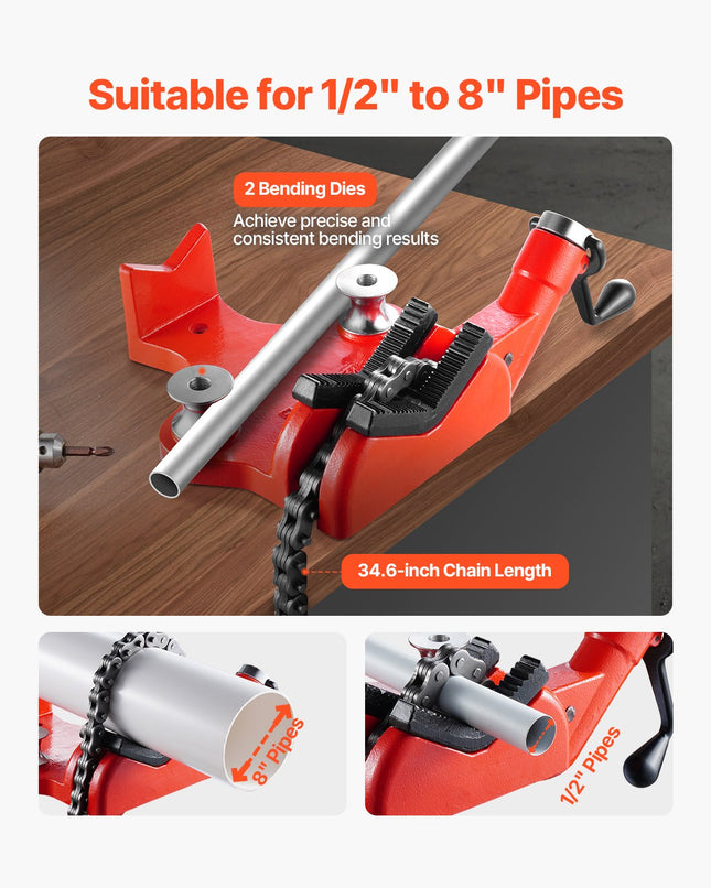 Grandininis vamzdžių spaustuvas VEVOR RG1204S8, 1/2" - 8" talpa