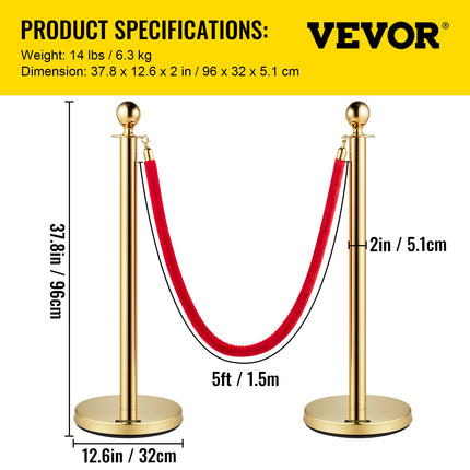 Eilių valdymo atitvarai VEVOR Gold Round Top, 2 vnt. komplektas
